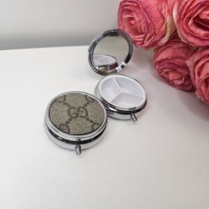 Upcycled Authenticated Gucci Canvas Pill Case with Mirror